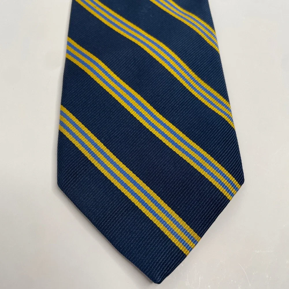 Brooks Brothers 246 Silk Tie Blue Yellow Stripe Classic 3.25